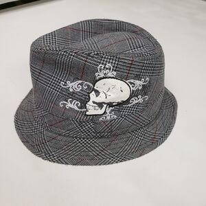 Granule Skull Fedora Hat Plaid Punk Unisex OS